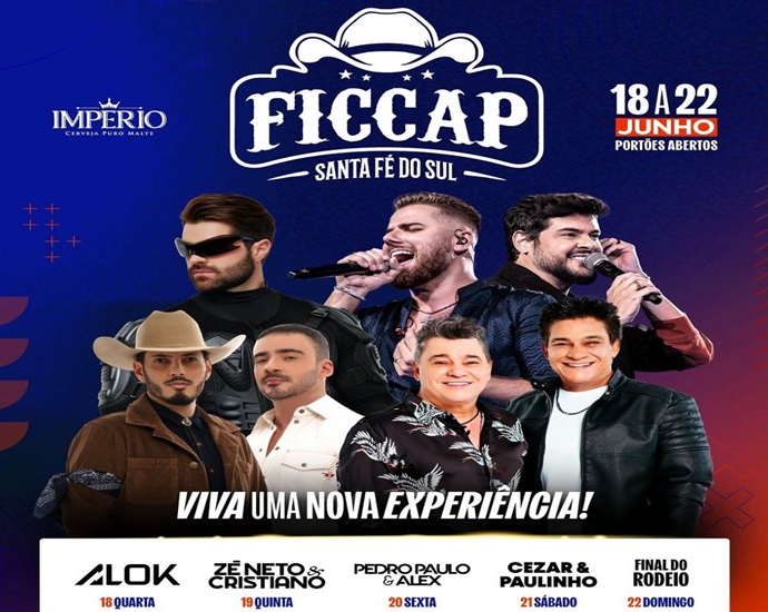 Ficcap 2025 em Santa Fé do Sul: Shows gratuitos e grande final de rodeio agitam a cidade entre 18 e 22 de junho