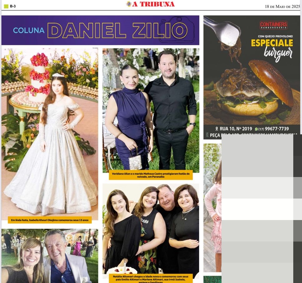 COLUNA DANIEL ZILIO: o destaque da semana foi para o aniversário de 15 anos de Isabella Khouri